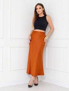 Elegant Long Satin Skirt For Women With Side Zipper Code 167 - Unta - View 1