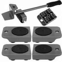 5Pcs Heavy Duty Furniture Mover Kit - Iron & Rubber Lifting Sliders With Rollers - Max 300kg Load Capacity - Scratch-Proof Floor Protection For Wood/Tile - Ergonomic Design For DIY Home Moving & Rearranging - 1 x Pengangkat Furnitur + 4 x Gulungan Bongkar Muat - View 5