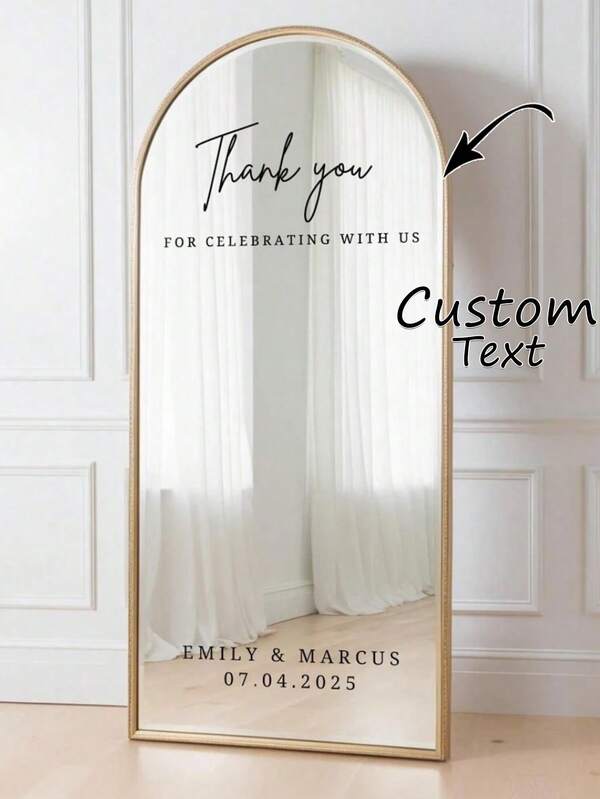 1pc Customized Mirror Decorative Sticker, Self-Adhesive Glass Decor For Living Room, Bedroom, Bathroom Wall, Elegant Font Design, Fashionable Mirror Sticker, Available In Black, White, Pink, Red, Yellow, Gold, Colorful, Green And More