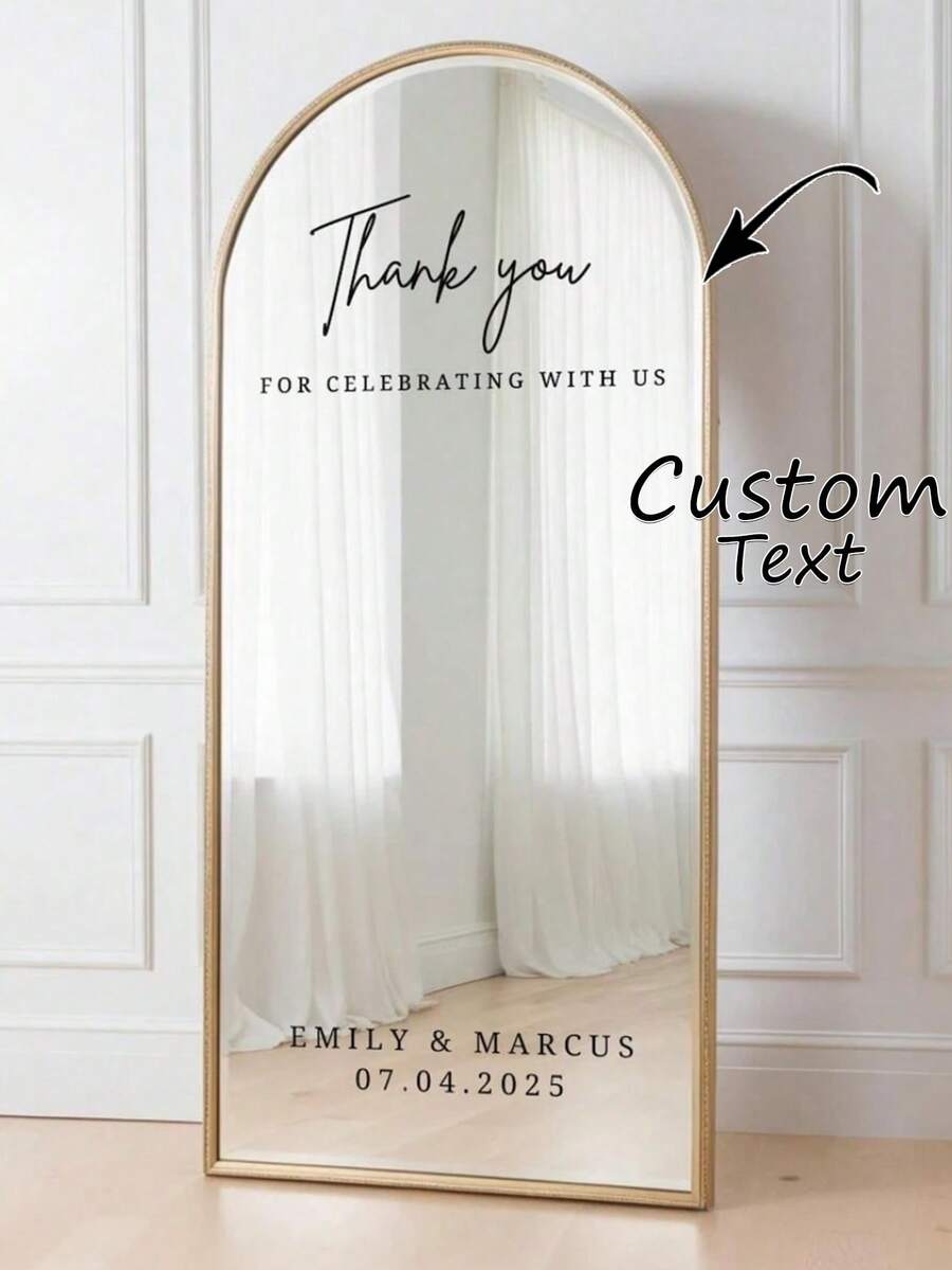 1 pieza Adhesivo decorativo personalizado para espejo, decoración de vidrio autoadhesiva para sala de estar, dormitorio, baño, diseño de fuente elegante, adhesivo de espejo de moda, disponible en negro, blanco, rosa, rojo, amarillo, dorado, multicolor, verde y talla grande