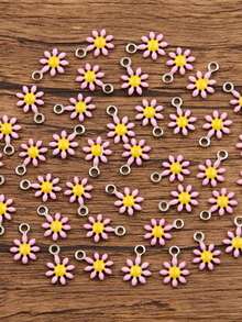 10 Pieces, 10 Colors, 7X10mm Stainless Steel Accessory, Plant Charm, Colorful Droplet Sunflower And Daisy Pendant