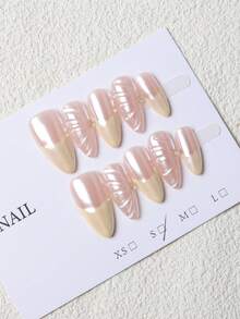 10 片柔和粉白色法式新款手工可穿戴指甲珍珠白色珠光新娘婚礼指甲可拆卸，适合女孩或女士在节日或特殊场合佩戴按压指甲美甲用品指甲 - 黃色 - 查看 2
