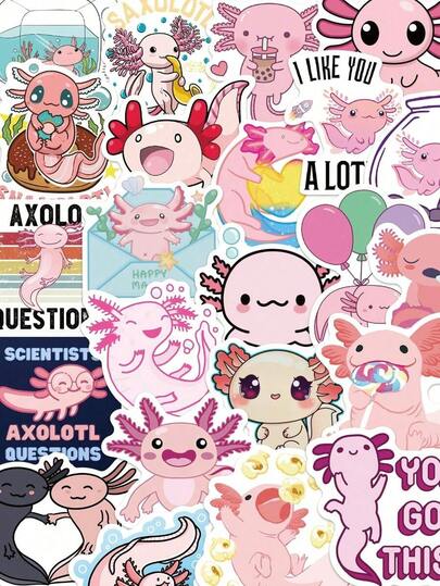 100pcs Cute Axolotl Stickers Waterproof, Perfect For Scrapbooking, Journals, Laptops, Bumpers, Skateboards, Water Bottles & More – Weatherproof Designs For Creative Expression Indoors & Outdoors