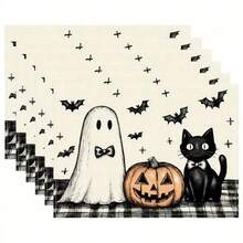1/2/4/6 Piece Table Mat Set, Halloween Themed Style, Bat Pattern Print, Size 30x45 Cm. Polyester Halloween Placemats Are Suitable For Home Kitchens/Heat-Resistant Tablecloths, Easy To Clean, And Are Ideal Accessories For Home Kitchen Dining Tables. They Are Suitable For Family Gatherings And Indoor Occasions, And Are The Best Choice For Halloween Decoration.