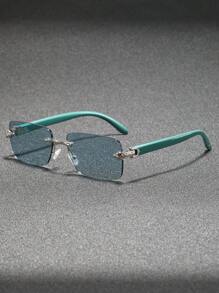 1 Pair Men's Rectangular Frameless Wooden Grain Temples Fashion Glasses, Business Casual Classic Versatile Fashion, Suitable For Beach & Holiday