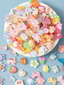 糖果卡通饰品套装，适用于 DIY 工艺品手机壳、钥匙扣、耳环、项链、彩色熊兔子蝴蝶结花心饰品、樱桃鲨美人鱼鞋饰品，各种卡通配饰，适合男孩、女孩和女士的生日礼物