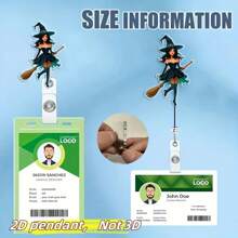 بكرة شارة قابلة للسحب بشكل ساحرة تركب على مكنسة، مناسبة للمكاتب والمستشفيات والمدارس والأماكن الخارجية، تزيين الملابس، للموظفين والممرضات والمعلمين والطلاب والمتطوعين، هدية عيد الهالوين | هدية عيدية | هدية عيد ميلاد | مفاجأة