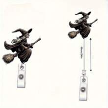 بكرة شارة قابلة للسحب بشكل ساحرة تركب على مكنسة، مناسبة للمكاتب والمستشفيات والمدارس والأماكن الخارجية، تزيين الملابس، للموظفين والممرضات والمعلمين والطلاب والمتطوعين، هدية عيد الهالوين | هدية عيدية | هدية عيد ميلاد | مفاجأة