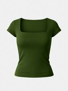 Kit 3 Women's Short Sleeve Suplex Blouse Cold Mesh Basic Blouse - Military Green, Nude and Black - View 2