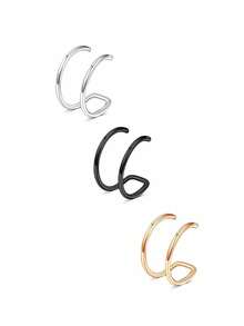 3 Stück/1 Stück Edelstahl Damen Fake Ohrringe Ohrclips Gold/Silber/Schwarz, keine Durchbohrung erforderlich, Schmuck für Neueinsteiger ohne Piercen - Doppel-C-Trompete - Übersicht 18