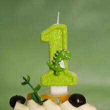 0-9恐龙主题数字生日蜡烛，恐龙主题派对用品，适用于蛋糕装饰，周年庆典和派对氛围提升，桌面装饰，氛围布置 - 彩色 - 查看 2