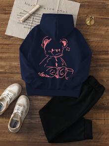 1pc Tween Girl Casual Printed Sweatshirt, Autumn/Winter, Student Style - Vibrant Colors, Showcasing Each Child's Unique Style - Navy Blue - View 3
