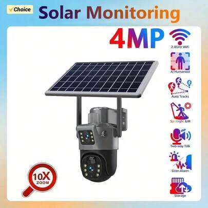 1pc Solar Outdoor CCTV, With AI Home Monitoring, 10x Zoom, Multiple Lighting, Real-Time Playback, TF Card Storage, 360°View, Easy To Install, Suitable For Back Door, Yard, Farm, Balcony - Solar Powered, Wall Mounted, Android Control, Solar Outdoor Security Camera, Farm Security, Modern Aesthetics, Durable Structure, HD Video