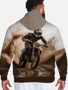 Ombre Gradient Men's Spring/Autumn Hoodie, Racing Print Men's Casual Plus Size Long Sleeve Sweatshirt, Versatile Plus Size Men's Hoodie For Workout, Gym, Casual Gathering