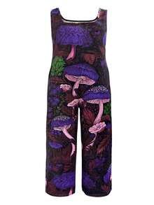 Spring And Summer Popular New Hot Style Fashion Casual Vacation Style Light And Elegant Women's Versatile Slimming Go Out Home Travel Work Ideal Spring And Summer Elegant And Fashionable Mushroom Pattern Casual Versatile Women's Large Size Vest Jumpsuit - 紫色 - 查看 2