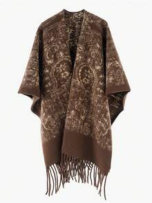 1件装男士围巾披肩图腾图案披肩西藏青海旅行保暖披肩外套流苏款宽松仿羊绒男式雨衣 - 彩色 - 查看 5