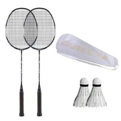 Badminton Set,Badminton Racket,Full Carbon Fiber,Rugged And Ultralight,Contains Two Badminton Rackets Plus Two Badminton Balls Plus A Bag,Suitable For Outdoor Activities And Family Outings