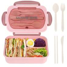 1 cutie Bento, cutie de prânz portabilă de 1400 ml cu tacâmuri și capac, potrivită pentru cuptorul cu microunde, cu 3 compartimente, recipient reutilizabil pentru depozitarea alimentelor, pentru pregătirea meselor pentru luat masa în oraș, la serviciu, picnic, școală, rechizite de bucătărie, 26 * 13 * 6 cm, decor pentru casă, depozitare pentru petreceri și Crăciun