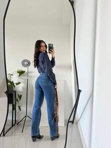 Wide Leg Jeans - 深色水洗藍 - 查看 5