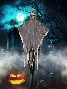 1 PIEZA Decoración de Halloween Fantasma colgante Accesorios de terror Adornos colgantes para exteriores Diseño de habitación embrujada Fantasma de gasa con calavera Colgante de puerta - Multicolor - Ver 4