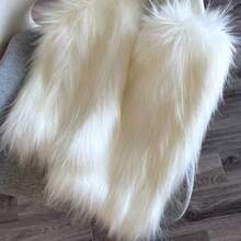 OSPNIEEK Womens Faux Fur Furry Leg Warmers - 白色 - 查看 7