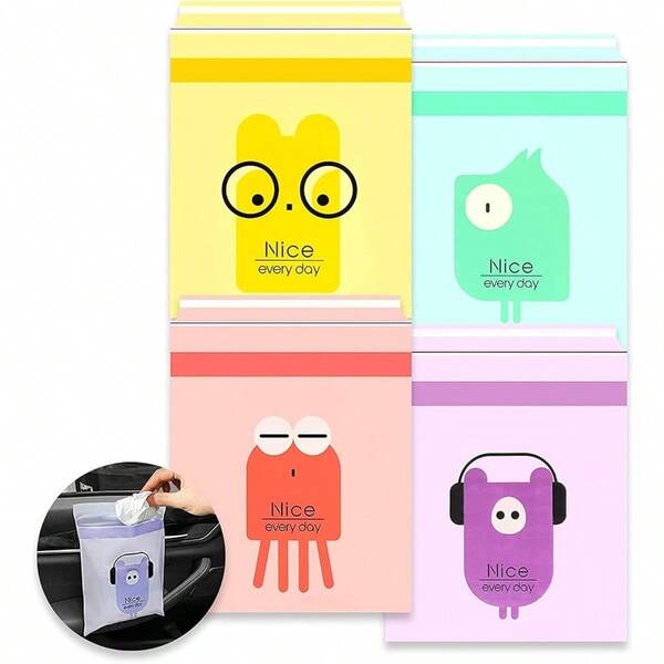 Car Garbage Bags 60 PCS Mix Color Easy StickOn Disposable Auto Trash Bags Paste Type With No Trace Strong Sticky Strip Portable Hanging Rubbish Bag Storage Bag For Home Kitchen Office