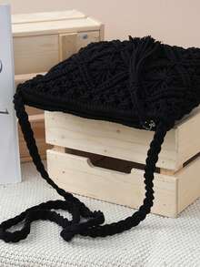 流苏编织斜挎包，便携纯色单肩包，邮差包，嘉年华最佳礼物 - 彩色 - 查看 5