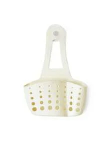 Panier à évier réglable avec trous de drainage, tapis en caoutchouc pour l'hygiène, étui de protection en plastique, pas facilement endommagé. Rangement de cuisine pour éponge et laine d'acier. Étagère de rangement pour salle de bain pour brosses à dents et savon. Outils de rangement pratiques