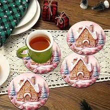 2 piezas/4 piezas/6 piezas Manteles individuales de silicona con estampado de casa de jengibre, decoración navideña, adecuados para mesa de comedor, bar de café, todo el año, manteles lavables para mesa, decoración de habitación, posavasos, manteles de escurrimiento, manteles individuales de cocina y comedor, decoraciones de fiesta interior y exterior, decoración del hogar, regalo ideal