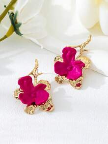 Small Niche Design, Rose Red Contrasting Asymmetrical Flower Shaped Earrings, Fashionable Earrings, Women's Gathering Holiday Gifts, The Best Gift For Female Friends