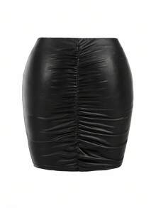 CurvyTilda Váy bút chì xếp ly màu trơn cỡ lớn, mặc hàng ngày giản dị Váy đen Trang phục lễ Tạ ơn cho phụ nữ Trang phục năm mới cho phụ nữ Váy mùa đông Quần áo mùa đông Trang phục Rave cho phụ nữ Trang phục năm mới cho phụ nữ - màu đen - Xem 3