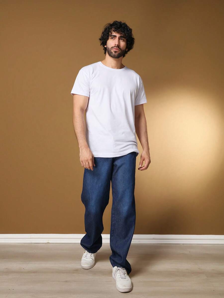 Barão Balão Men's Jeans, Wide Leg Model - 深色水洗藍 - 查看 1