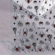 3D Glitter Halloween Nail Stickers - Reusable Spider & Web Design Nail Art For Women - Party Supplies - Đỏ - Xem 5