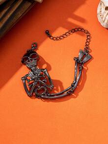 1 pieza Pulsera de cadena de mano de esqueleto vintage, para usar en Halloween y todos los días - Plata antigua - Ver 9