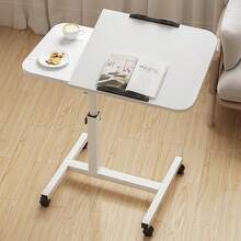Side Table Height Adjustable 60-95 Cm, Mobile Bedside Table On Casters, Overbed Table With Tiltable Table Top, Small Wooden Nursing Table, Desk For Sofa, Living Room, Bedroom - trắng - Xem 1