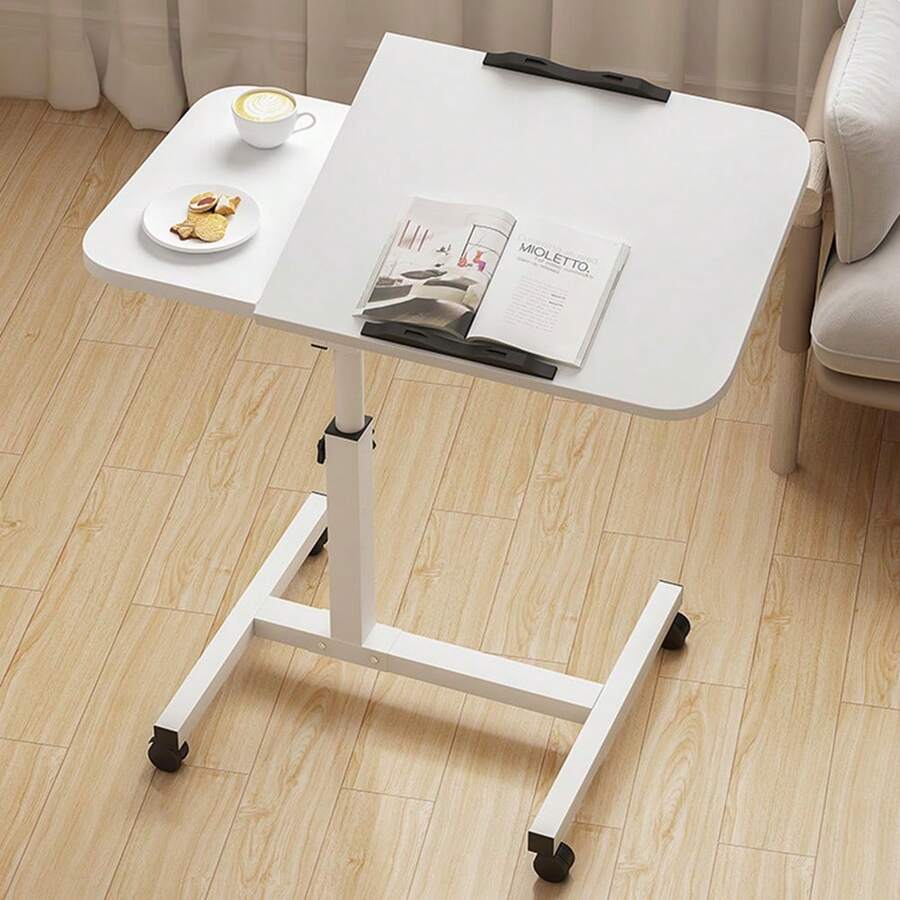 Side Table Height Adjustable 60-95 Cm, Mobile Bedside Table On Casters, Overbed Table With Tiltable Table Top, Small Wooden Nursing Table, Desk For Sofa, Living Room, Bedroom - trắng - Xem 1