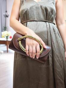 [Embrague de lujo] Bolso de mano de diseñador de lujo - Elegante embrague de mujer para la noche | Asa de metal con tono dorado y cierre magnético, calidad premium de PU, ideal para fiestas y bodas