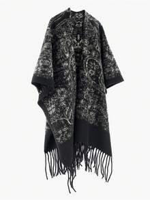 1件装男士围巾披肩图腾图案披肩西藏青海旅行保暖披肩外套流苏款宽松仿羊绒男式雨衣 - 彩色 - 查看 10