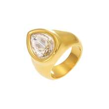 Ashenrae 1pc Exaggerated Waterdrop Zirconia Stainless Steel Ring, Fashionable Women's Daily Wear Jewelry Gift - Teardrop Zirconia Ring - View 9