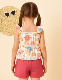 Sublimated Strappy Top + Appliqued Sweatpants Set - Pink - View 3
