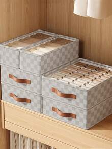 1 Drawer Style Fabric Underwear Storage Box, Underwear Socks Bra Three In One Home Wardrobe Partition Storage Box, Checkerboard Non-Woven Fabric Underwear Storage Box, Sock Storage Box, Multi-Functional Underwear Partition Storage Box, Daily Use Storage, Back To School Dormitory Storage