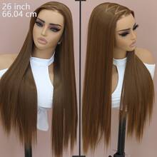 200% Density 26 Inch 13*6 HD Transparent Lace Front Brown Wigs 26 Inches Long Straight Honey Brown Color Lace Frontal Wig Glueless Lace Wig Silk Straight Chocolate Brown Wig Synthetic Heat Resistant Fiber Hair Wig 13X6 Hairpiece Lace Closure Wigs - 巧克力棕 - 查看 5
