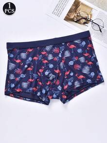1 Pieza Calzoncillos tipo bóxer para hombre, Calzoncillos para hombre con estampado de flamencos a la moda