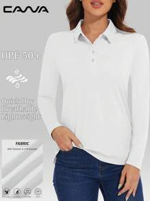 Cavva 女式 UPF50+ 长袖 Polo 衫 吸湿排汗 速干 轻盈透气 修身 侧开衩 防晒 高尔夫 网球 徒步 户外 - 白色 - 查看 1