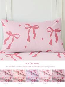 1pc Lightweight Breathable Pillowcase, Cartoon Pattern Soft Pillowcase, Pink Bow Pattern, Envelope Closure, Wrinkle-Resistant, Gentle On Hair And Skin, Improves Sleep, No Filling, Bedding, Soft And Breathable, Bedroom Decor, Room Decor - Multicolor - View 5