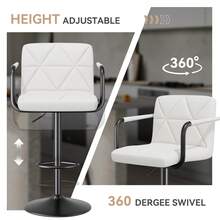 Nalupatio Lot de 2 tabourets de bar réglables en hauteur, chaises hautes cuisine modernes  avec assise rembourrée, soutien du dos et accoudoirs, tabourets de comptoir pivotants, imperméables et faciles à nettoyer - Blanc - Voir 5