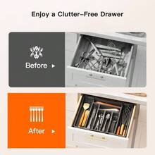 Silverware Drawer Organizer, Expandable BPAFree Kitchen Utensil Storage Tray For Forks, Spoons And, Black Plastic Cutlery Holder - màu đen - Xem 6