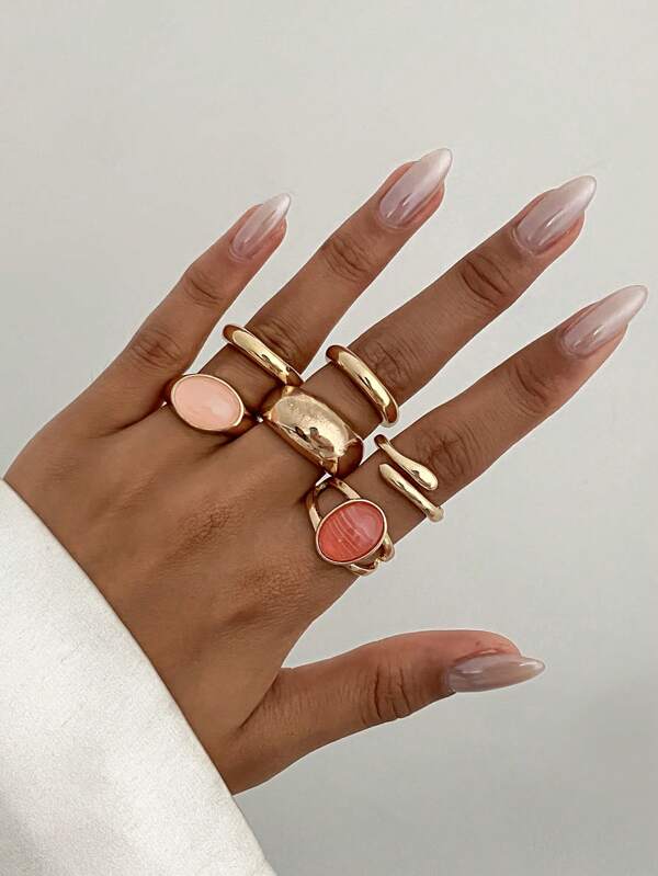 6pcs Vintage Multicolor Rhinestone Inlaid Rings Set, Bohemian Minimalist Thick Jewelry Set, Women's Daily Wear And Holiday Decoration, Gift For Friends