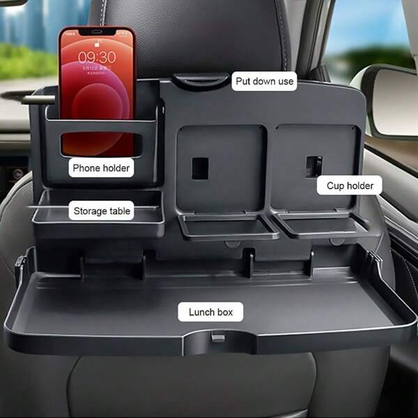 1pc Premium Multifunctional Plastic Dining Table, Foldable Serving Tray For Chair Back With Dual Cup Holders, Phone Slot And Large Storage Space, Easy Installation, Suitable For Office And Dining Room Use, Modern Dining Table, Durable Plastic, Folding Table