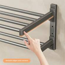 [1pc Stainless Steel Towel Rack] Musurjoy Stainless Steel Towel Rack, Casual Style Wall Mounted, Chrome Finish, Multi-Layer, No Drill Installation, Strong Load-Bearing For Bathroom Kitchen Storage, Compatible With Various Wall Surfaces, Towel Racks - Multicolor - View 9